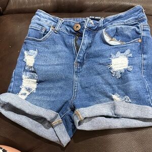 Blue Denim Distressed Jean Shorts